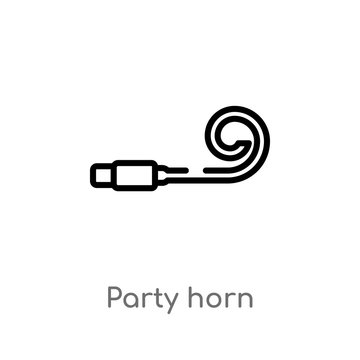 outline party horn vector icon. isolated black simple line element illustration from birthday party and wedding concept. editable vector stroke party horn icon on white background