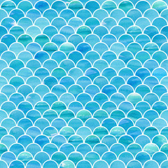Seamless pattern. Scales with watercolor texture.