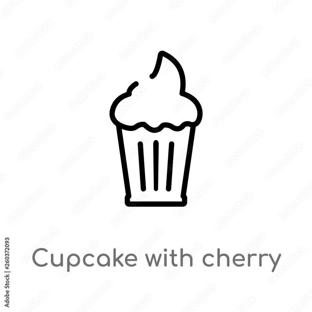 Poster outline cupcake with cherry vector icon. isolated black simple line element illustration from bistro
