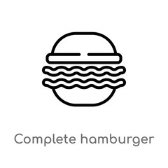 outline complete hamburger vector icon. isolated black simple line element illustration from bistro and restaurant concept. editable vector stroke complete hamburger icon on white background