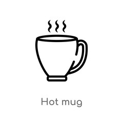 outline hot mug vector icon. isolated black simple line element illustration from bistro and restaurant concept. editable vector stroke hot mug icon on white background