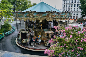 beautiful carousel in cloudy weather