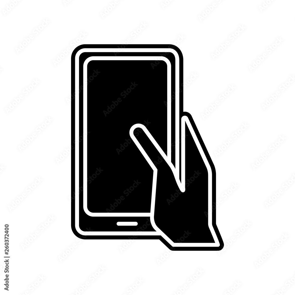 Poster hand holds a tablet icon. element of media, press for mobile concept and web apps icon. glyph, flat 