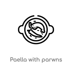 outline paella with parwns vector icon. isolated black simple line element illustration from bistro and restaurant concept. editable vector stroke paella with parwns icon on white background
