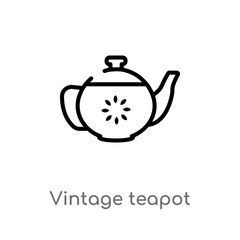 outline vintage teapot vector icon. isolated black simple line element illustration from bistro and restaurant concept. editable vector stroke vintage teapot icon on white background