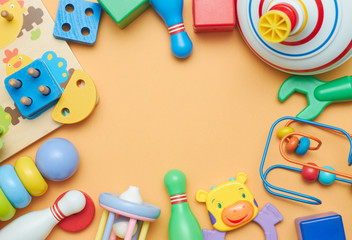Fototapeta na wymiar Kids toys. Background with children's toys. view from above. The space between children's toys.
