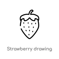 outline strawberry drawing vector icon. isolated black simple line element illustration from bistro and restaurant concept. editable vector stroke strawberry drawing icon on white background
