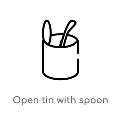 outline open tin with spoon vector icon. isolated black simple line element illustration from bistro and restaurant concept. editable vector stroke open tin with spoon icon on white background
