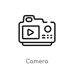 outline camera vector icon. isolated black simple line element illustration from blogger and influencer concept. editable vector stroke camera icon on white background