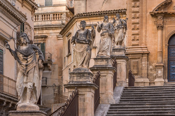 Italy, Sicily, Modica, St. Peter's Cathedral, baroque statues - obrazy, fototapety, plakaty