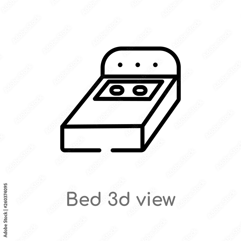 Poster outline bed 3d view vector icon. isolated black simple line element illustration from buildings conc