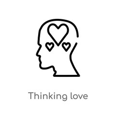outline thinking love vector icon. isolated black simple line element illustration from brain process concept. editable vector stroke thinking love icon on white background