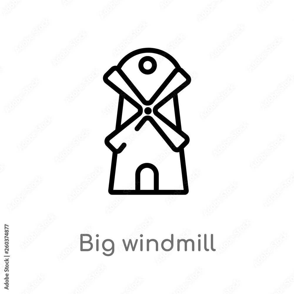 Poster outline big windmill vector icon. isolated black simple line element illustration from buildings con
