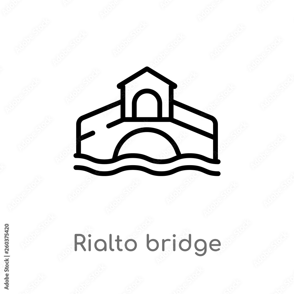 Poster outline rialto bridge vector icon. isolated black simple line element illustration from buildings co