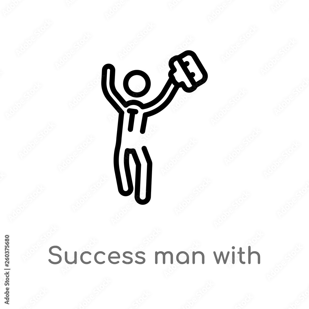 Poster outline success man with suitcase vector icon. isolated black simple line element illustration from 