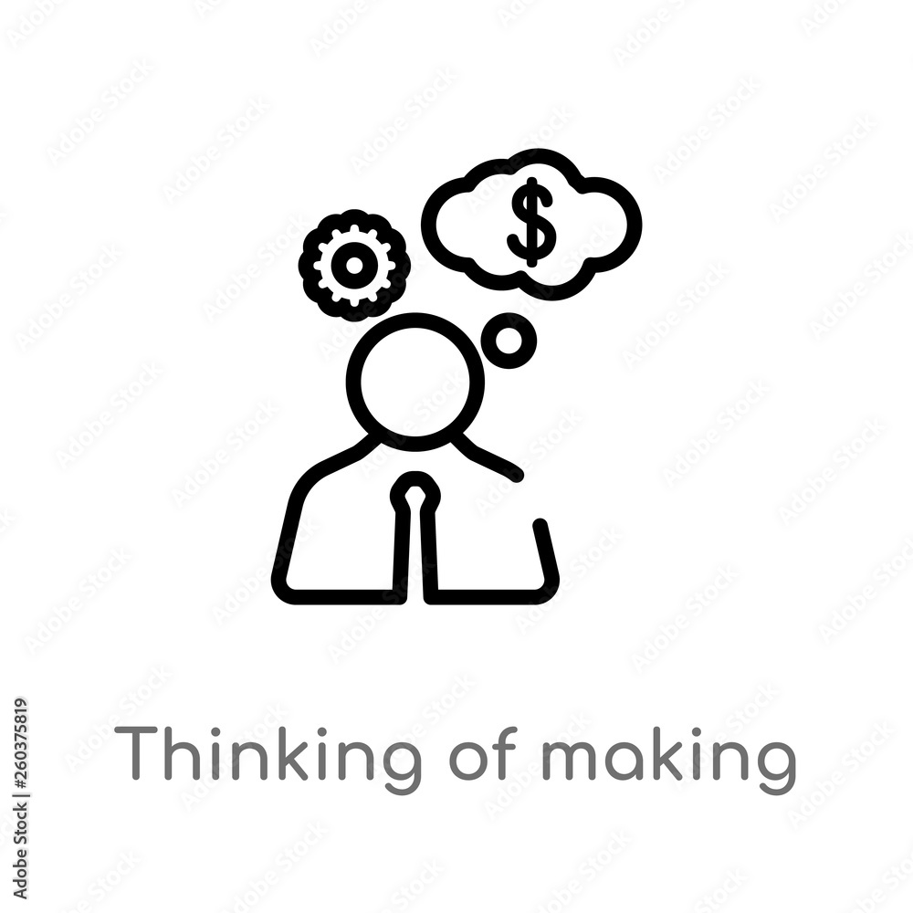Poster outline thinking of making money vector icon. isolated black simple line element illustration from b