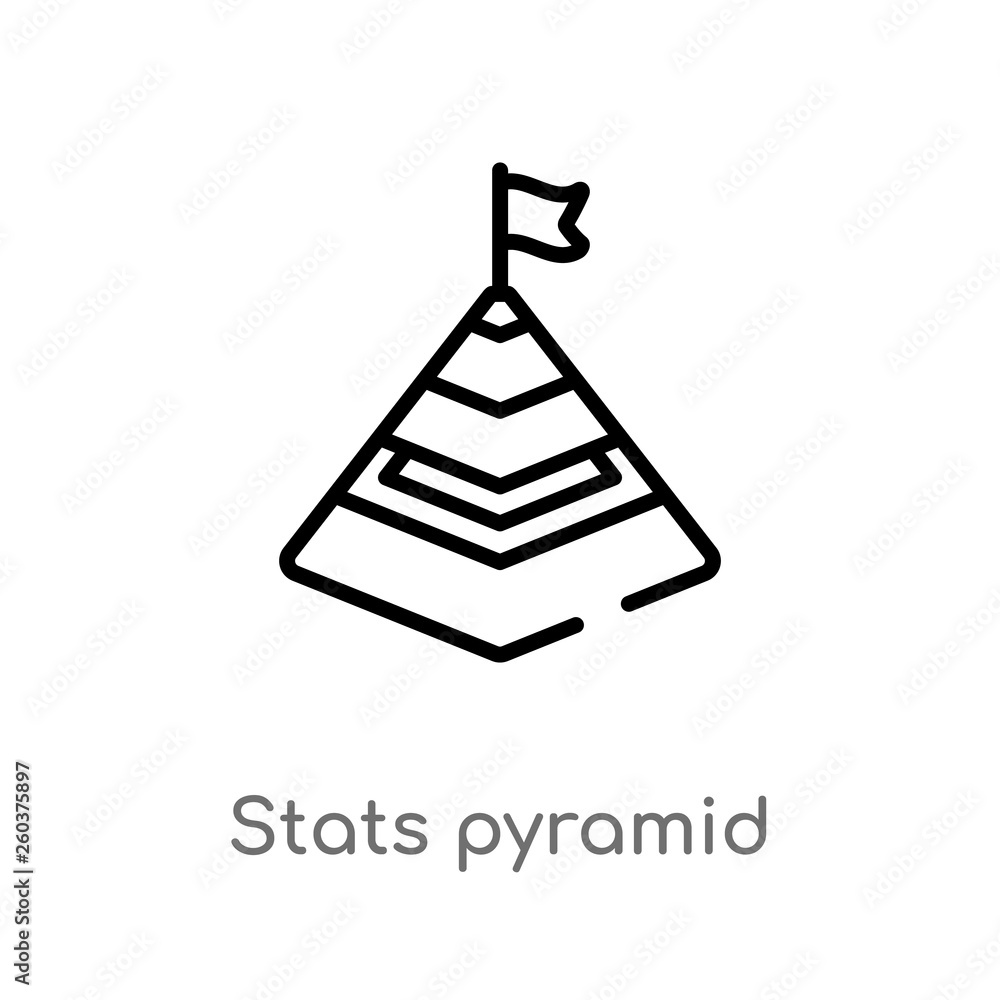 Poster outline stats pyramid vector icon. isolated black simple line element illustration from business con