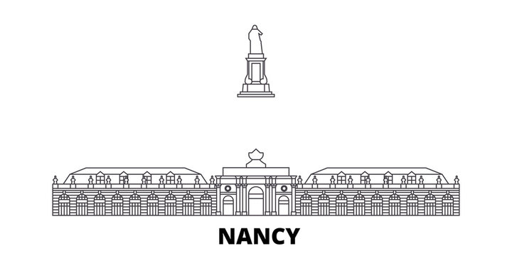 France, Nancy Landmark flat travel skyline set. France, Nancy Landmark black city vector panorama, illustration, travel sights, landmarks, streets.
