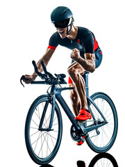 triathlete triathlon Cyclist cycling  in studio silhouette shadow  isolated  on white background