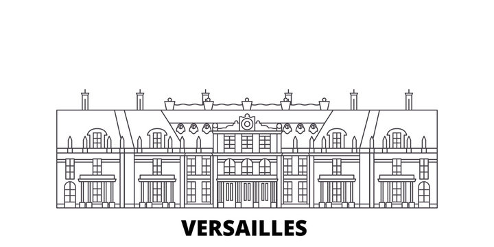 France, Versailles  flat travel skyline set. France, Versailles  black city vector panorama, illustration, travel sights, landmarks, streets.