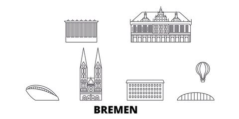 Germany, Bremen flat travel skyline set. Germany, Bremen black city vector panorama, illustration, travel sights, landmarks, streets. - obrazy, fototapety, plakaty