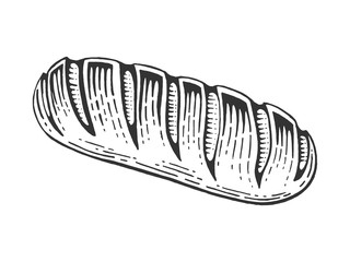 Bread loaf sketch engraving vector illustration. Scratch board style imitation. Black and white hand drawn image.