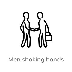 outline men shaking hands vector icon. isolated black simple line element illustration from business concept. editable vector stroke men shaking hands icon on white background