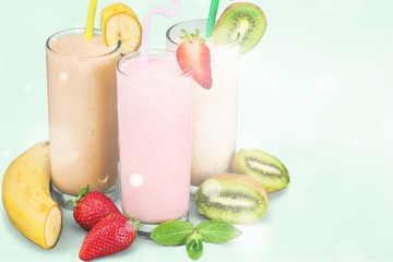 Fruit Smoothies with Straws  Isolated on a White Background