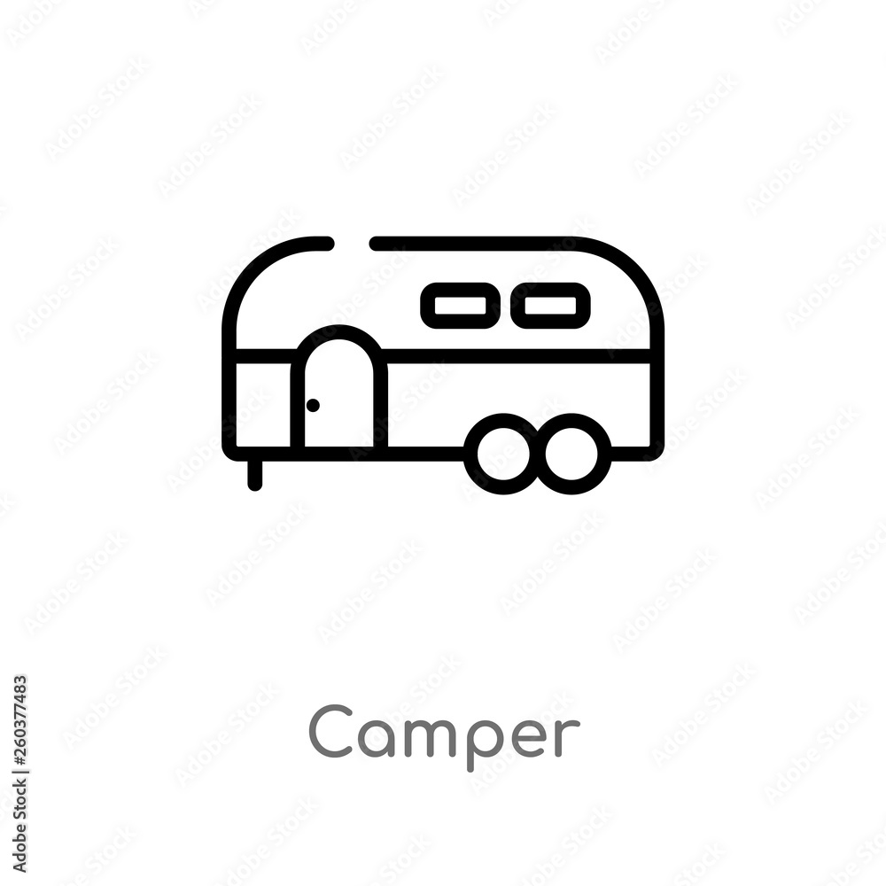 Poster outline camper vector icon. isolated black simple line element illustration from camping concept. ed