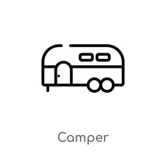 outline camper vector icon. isolated black simple line element illustration from camping concept. editable vector stroke camper icon on white background