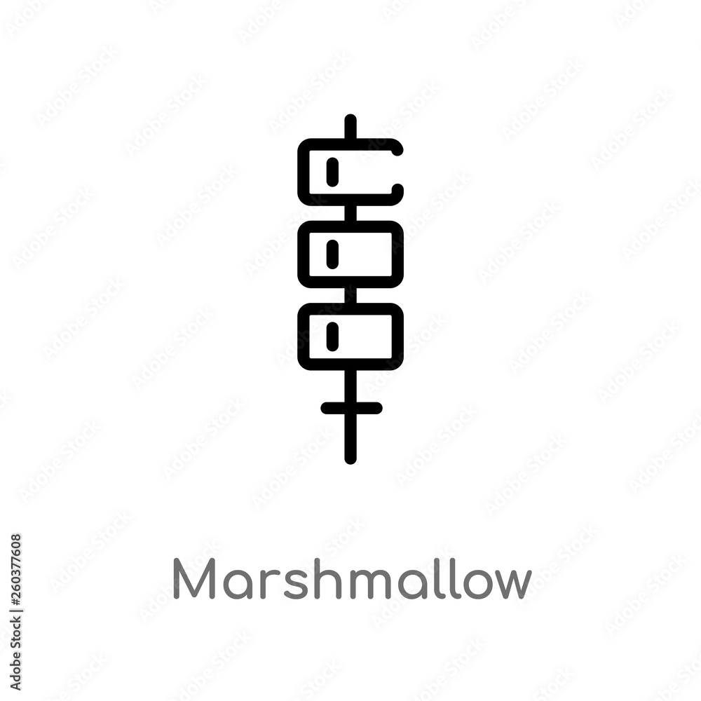 Poster outline marshmallow vector icon. isolated black simple line element illustration from camping concep