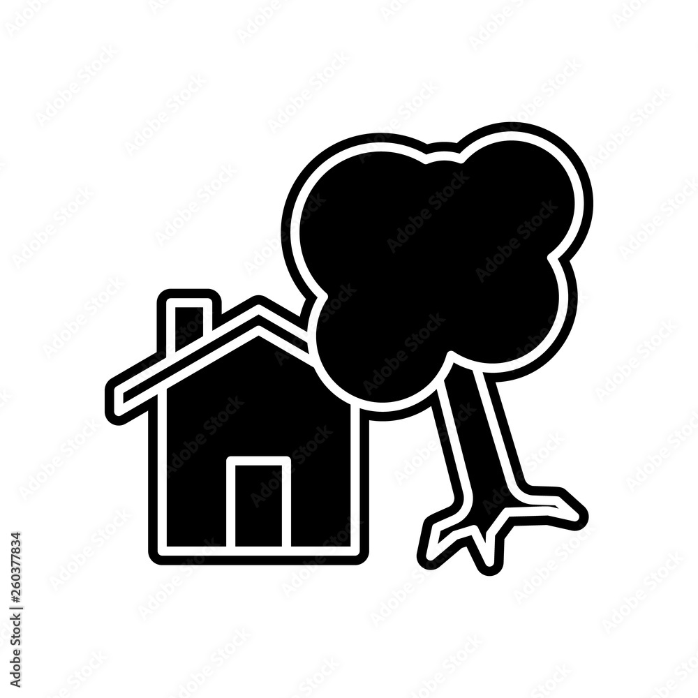 Poster tree fall on the house icon. element of insurance for mobile concept and web apps icon. glyph, flat 