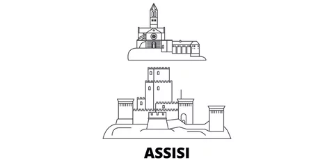 Deurstickers Italy, Assisi flat travel skyline set. Italy, Assisi black city vector panorama, illustration, travel sights, landmarks, streets. © iconsgraph