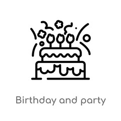 outline birthday and party vector icon. isolated black simple line element illustration from christmas concept. editable vector stroke birthday and party icon on white background
