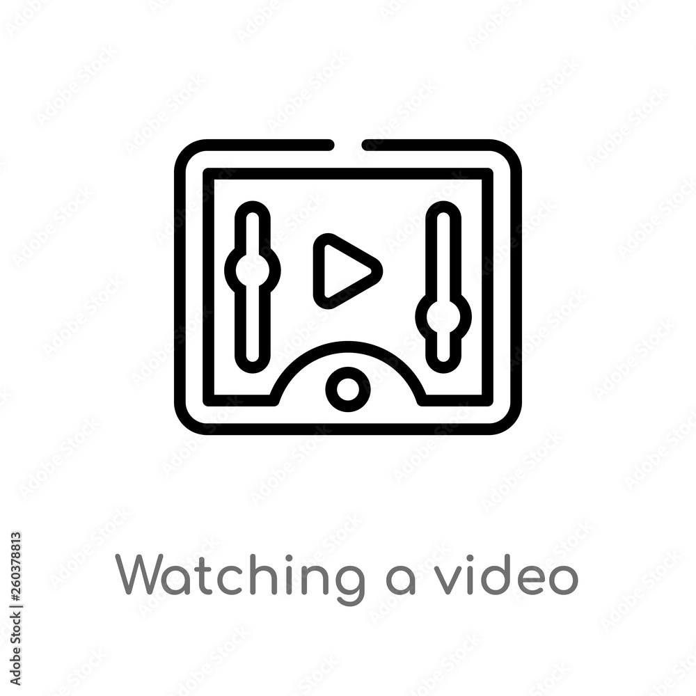 Poster outline watching a video on a tablet vector icon. isolated black simple line element illustration fr