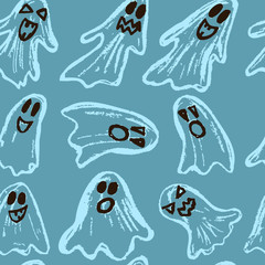 Halloween. Set of ghosts. Seamless pattern. Autumn holidays. Fun, children