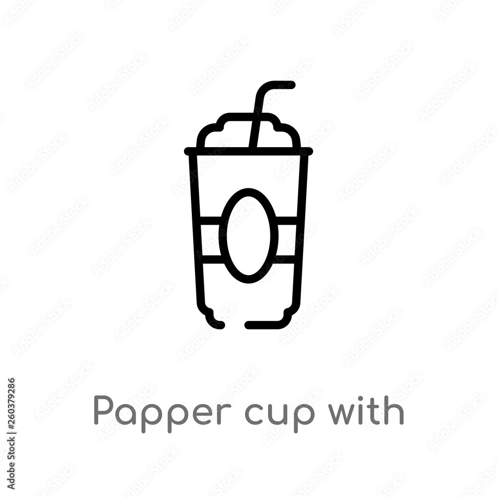 Poster outline papper cup with straw vector icon. isolated black simple line element illustration from cine