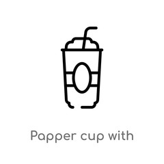 outline papper cup with straw vector icon. isolated black simple line element illustration from cinema concept. editable vector stroke papper cup with straw icon on white background