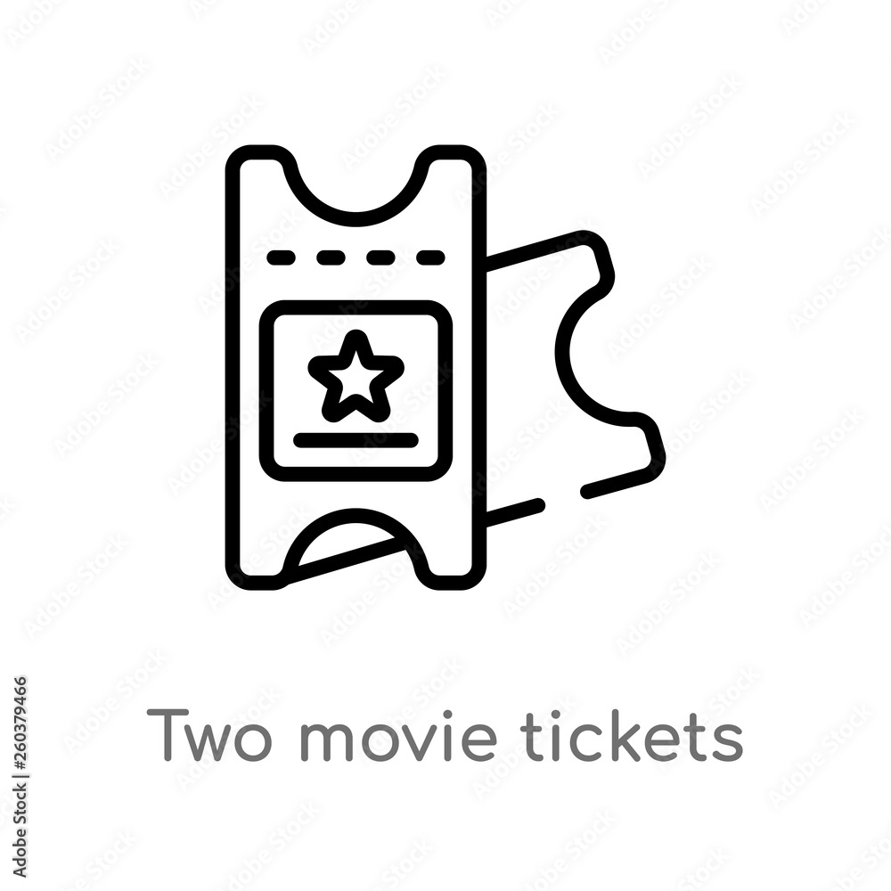 Poster outline two movie tickets vector icon. isolated black simple line element illustration from cinema c
