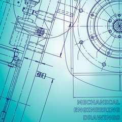 Computer aided design systems. Blueprint, scheme, plan, sketch. Light blue background. Mechanical engineering drawing. Industry. Corporate Identity