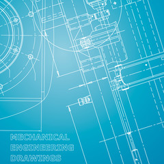 Computer aided design systems. Blueprint, scheme, plan, sketch. Blue and white background. Mechanical engineering. Industry. Corporate Identity