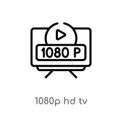 outline 1080p hd tv vector icon. isolated black simple line element illustration from cinema concept. editable vector stroke 1080p hd tv icon on white background