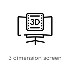 outline 3 dimension screen vector icon. isolated black simple line element illustration from cinema concept. editable vector stroke 3 dimension screen icon on white background