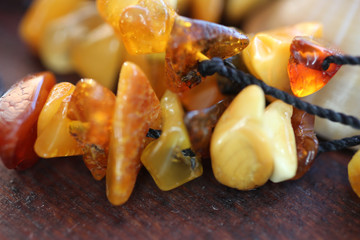 amber necklace in close-up
