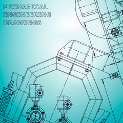 Blueprint, Sketch. Vector engineering illustration. Cover, flyer, banner. Light blue