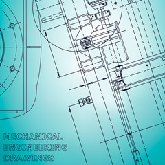 Blueprint, Sketch. Vector engineering illustration. Cover, flyer, banner, background. Mechanical. Light blue