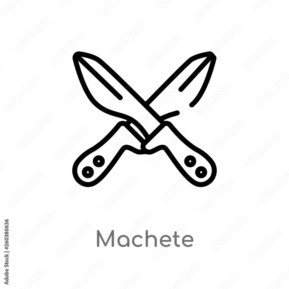 Poster outline machete vector icon. isolated black simple line element illustration from cinema concept. ed