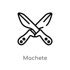 outline machete vector icon. isolated black simple line element illustration from cinema concept. editable vector stroke machete icon on white background