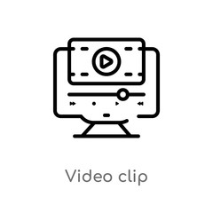 outline video clip vector icon. isolated black simple line element illustration from cinema concept. editable vector stroke video clip icon on white background