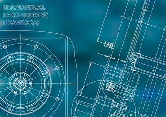 Blueprint, Sketch. Vector engineering illustration. Cover, flyer, banner, Blue background. Instrument-making drawings. Mechanical engineering drawing